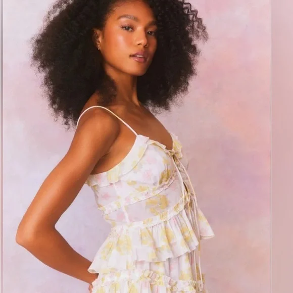 Love Shack Fancy Floral Tiered Mini Dress XS - Picture 6 of 6